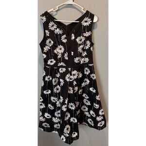 Talbots Petites Women's Black White Floral Print A-Line Dress Lined 12P